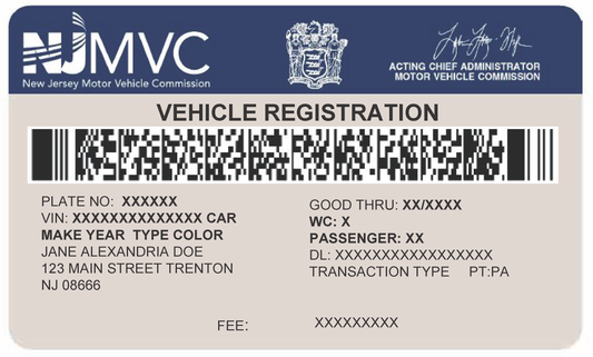 NJ Motor Vehicle / Boat / Motorcycle Registration